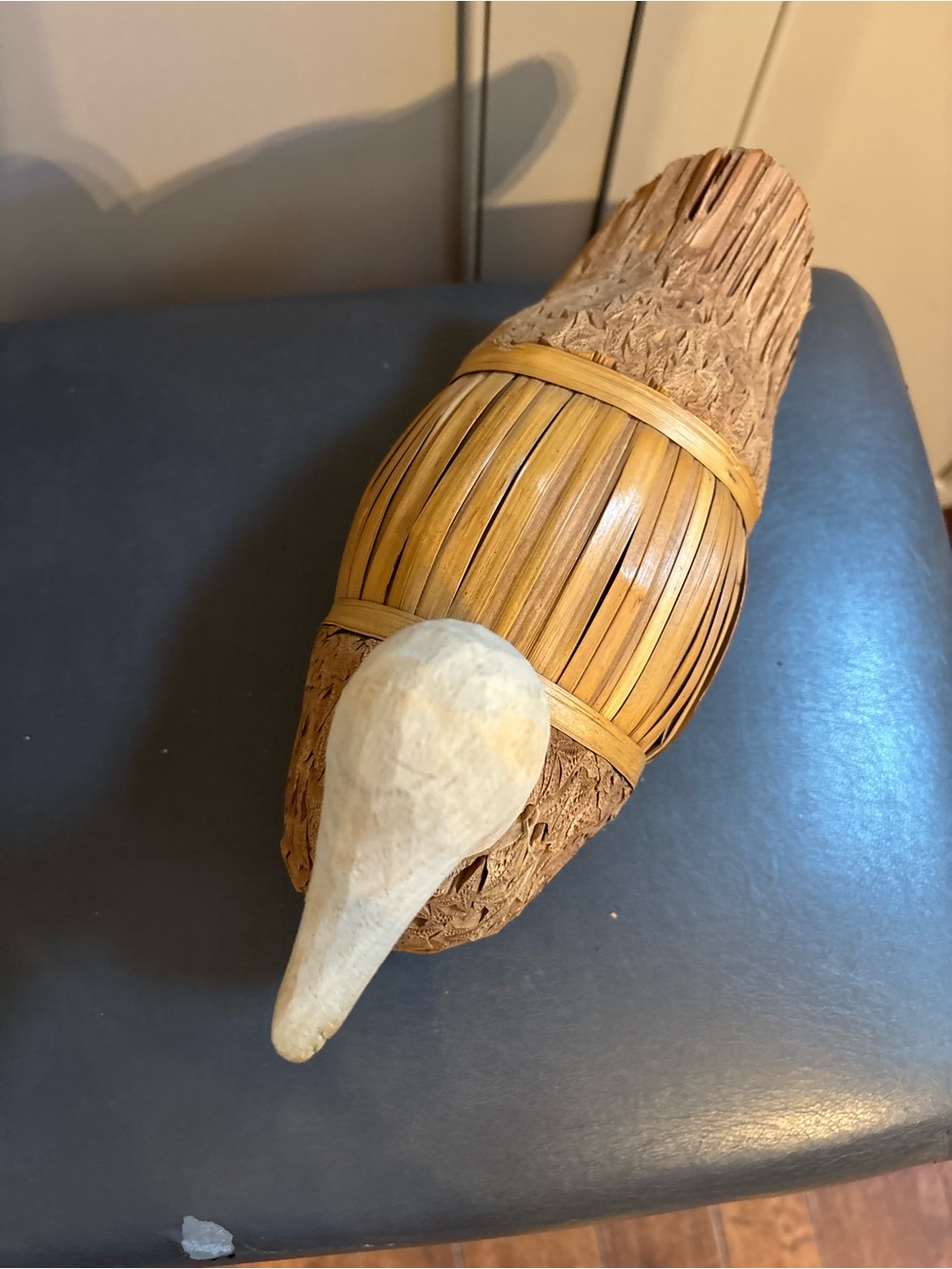 Handmade Wood Straw Duck Statue Art Decor - Picture 6 of 6